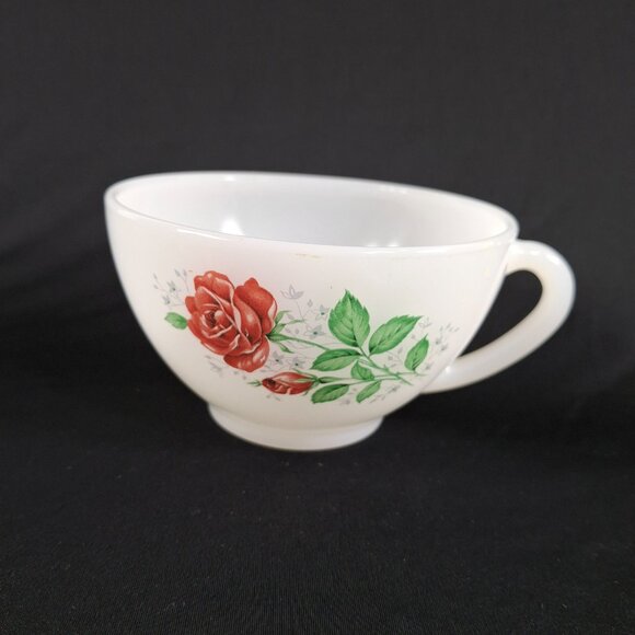 Vintage 60s Collectible Arcopal Rose de France Milk Glass Tea Cup D 4.25xH 2.5in - Picture 1 of 14